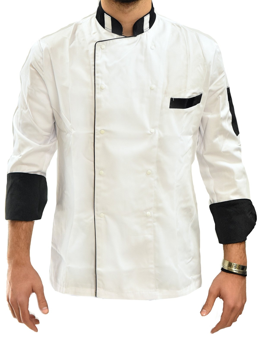 ΜΠΛΟΥΖΑ CHEF WHITE ΜΕ ΜΑΥΡΕΣ ΛΕΠΤΟΜΕΡΕΙΕΣ